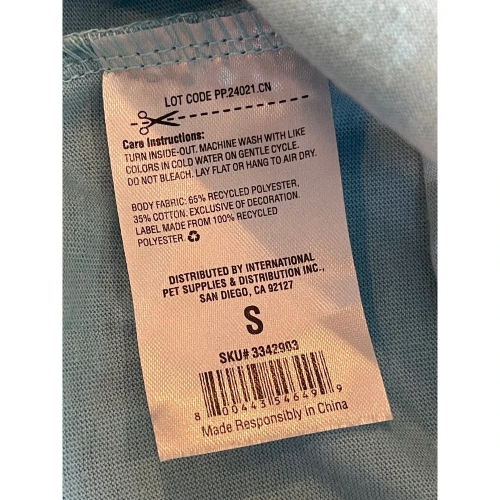 Sock Thief Pet T-Shirt Light Blue Graphic Dog Tee Leash Hole Size Small